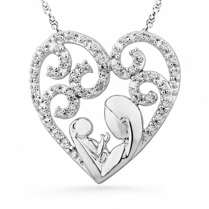 013 CT TW Natural Diamond Motherly Love Filigree Heart Pendant in Sterling Silver Goldia Necklaces 013 CT TW Natural Diamond Motherly Love Filigree Heart Pendant in Sterling Silver Goldia Necklaces