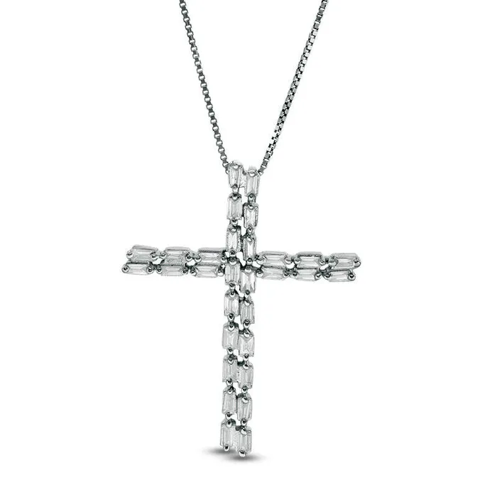 025 CT TW Baguette Natural Diamond Cross Pendant in 10K White Gold Goldia Necklaces 025 CT TW Baguette Natural Diamond Cross Pendant in 10K White Gold Goldia Necklaces