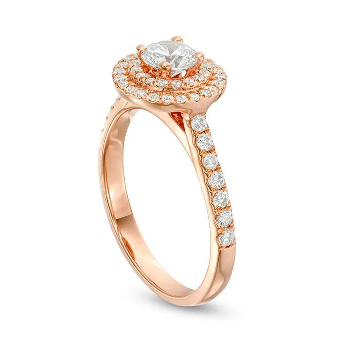 10 CT TW Natural Diamond Double Frame Engagement Ring in Solid 14K Rose Gold Goldia Rings 10 CT TW Natural Diamond Double Frame Engagement Ring in Solid 14K Rose Gold Goldia Rings