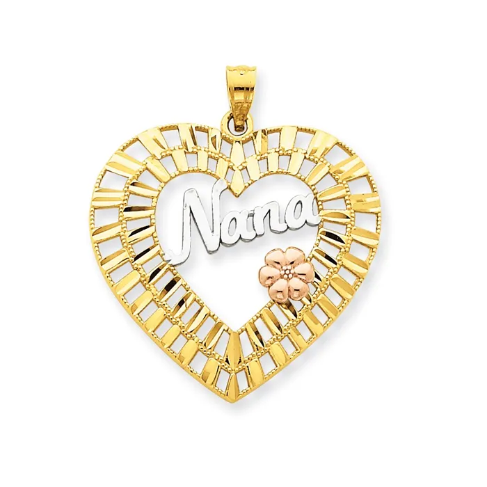 14k TriColor Yellow Rose Gold wRhodium Diamondcut Nana Heart Pendant Goldia Necklaces 14k TriColor Yellow Rose Gold wRhodium Diamondcut Nana Heart Pendant Goldia Necklaces