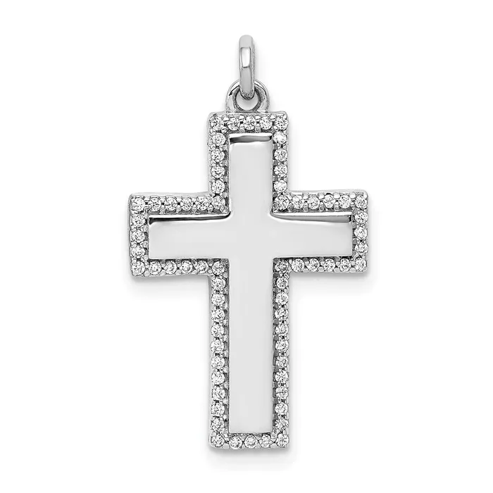 14k White Gold 15ct Real Diamond Latin Cross Pendant Goldia Necklaces