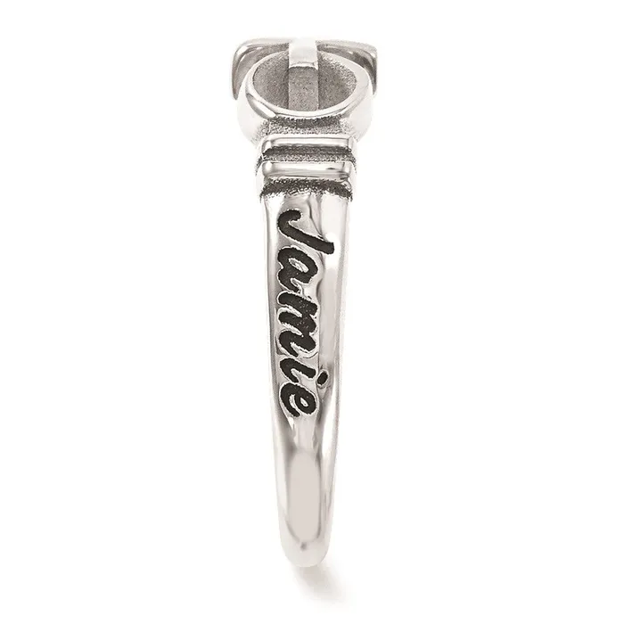 14K White Gold Casted High Polish wAntique Lettering Ring Goldia Rings