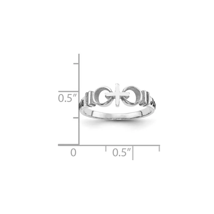 14K White Gold Casted High Polish wAntique Lettering Ring Goldia Rings