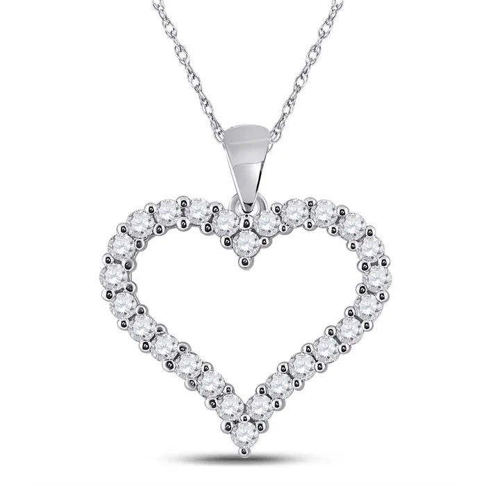 14k White Gold Round Diamond Outline Heart Pendant 1 Cttw gndatlanta Necklaces 14k White Gold Round Diamond Outline Heart Pendant 1 Cttw gndatlanta Necklaces