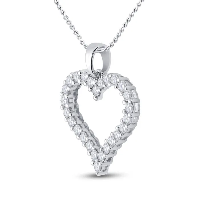 14k White Gold Round Diamond Outline Heart Pendant 1 Cttw gndatlanta Necklaces