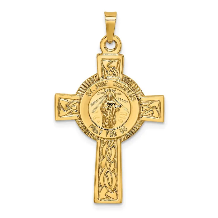 14k Yellow Gold Cross wSt Jude Medal Pendant Goldia Necklaces