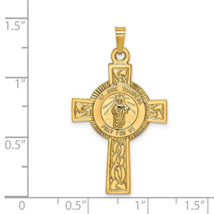 14k Yellow Gold Cross wSt Jude Medal Pendant Goldia Necklaces