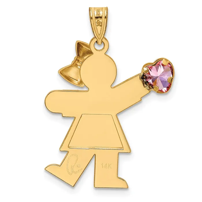 14k Yellow Gold Girl with CZ October Birthstone Charm Goldia Charm Necklaces