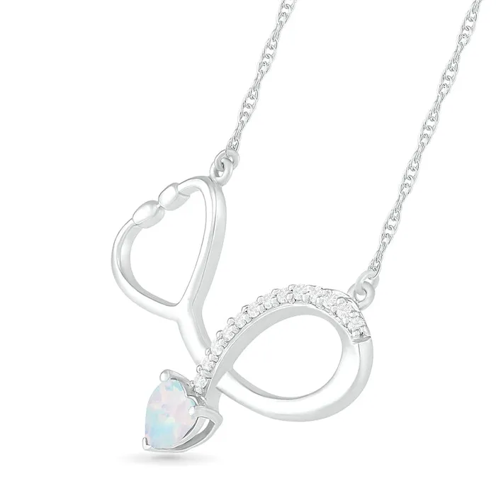 40mm HeartShaped LabCreated Opal and White Sapphire Loop Stethoscope Necklace in Sterling Silver Goldia Necklaces 40mm HeartShaped LabCreated Opal and White Sapphire Loop Stethoscope Necklace in Sterling Silver Goldia Necklaces