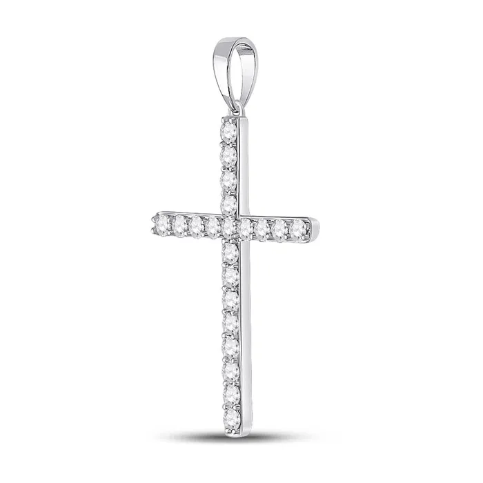 gndatlanta Necklaces 14k White Gold Round Diamond Cross Pendant 12 Cttw