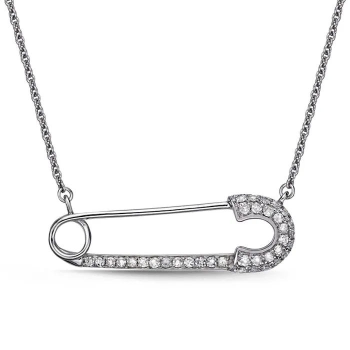 Goldia 02 CT TW Natural Diamond Safety Pin Necklace in Sterling Silver Necklaces Goldia 02 CT TW Natural Diamond Safety Pin Necklace in Sterling Silver Necklaces