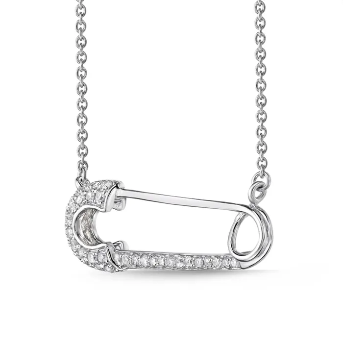 Goldia 02 CT TW Natural Diamond Safety Pin Necklace in Sterling Silver Necklaces Goldia 02 CT TW Natural Diamond Safety Pin Necklace in Sterling Silver Necklaces