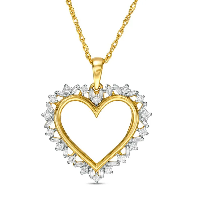 Goldia 025 CT TW Natural Diamond Sunburst Heart Pendant in 10K Yellow Gold Necklaces Goldia 025 CT TW Natural Diamond Sunburst Heart Pendant in 10K Yellow Gold Necklaces