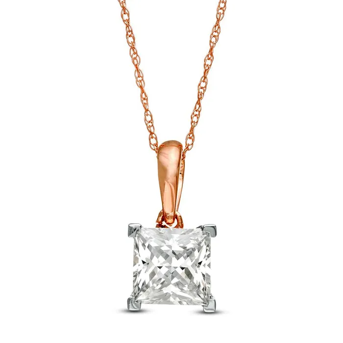 Goldia 1 CT PrincessCut Natural Clarity Enhanced Solitaire Pendant in 10K Rose Gold Necklaces Goldia 1 CT PrincessCut Natural Clarity Enhanced Solitaire Pendant in 10K Rose Gold Necklaces