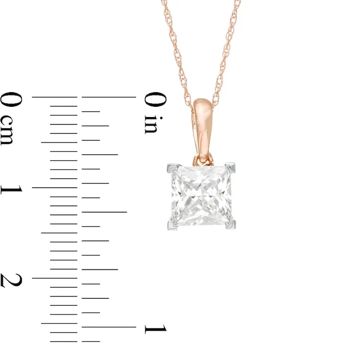 Goldia 1 CT PrincessCut Natural Clarity Enhanced Solitaire Pendant in 10K Rose Gold Necklaces Goldia 1 CT PrincessCut Natural Clarity Enhanced Solitaire Pendant in 10K Rose Gold Necklaces