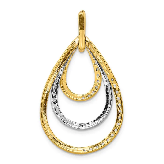 Goldia 14k TwoTone Gold Polished 12ct Real Diamond Triple Teardrop Pendant Rings