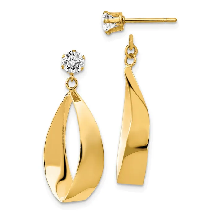 Goldia 14k Yellow Gold Polished Oval Dangle with CZ Stud Earring Jackets Earrings Goldia 14k Yellow Gold Polished Oval Dangle with CZ Stud Earring Jackets Earrings