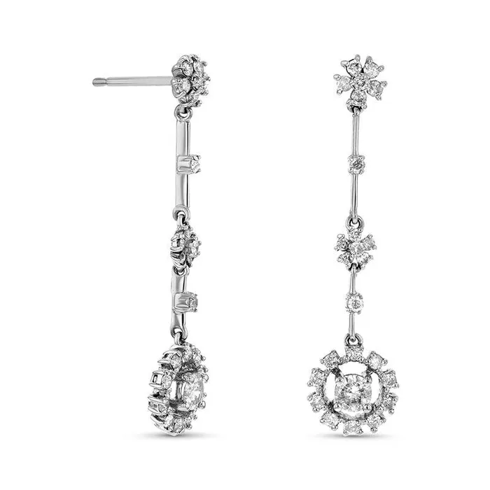 Goldia Earrings 1 CT TW Diamond Sunburst Frame Drop Earrings in 14K White Gold Goldia Earrings 1 CT TW Diamond Sunburst Frame Drop Earrings in 14K White Gold