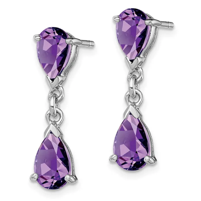 Goldia Earrings Sterling Silver Rhodium Plated Amethyst Post Dangle Earrings
