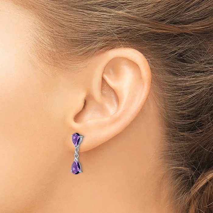 Goldia Earrings Sterling Silver Rhodium Plated Amethyst Post Dangle Earrings