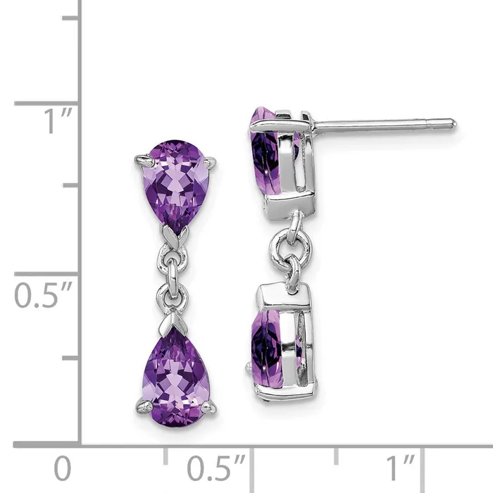 Goldia Earrings Sterling Silver Rhodium Plated Amethyst Post Dangle Earrings