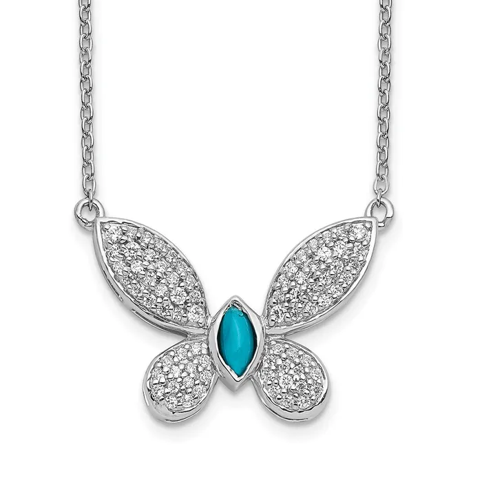 Goldia Necklaces 14k White Gold Real Diamond and Turquoise Butterfly Necklace
