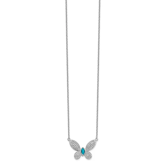 Goldia Necklaces 14k White Gold Real Diamond and Turquoise Butterfly Necklace