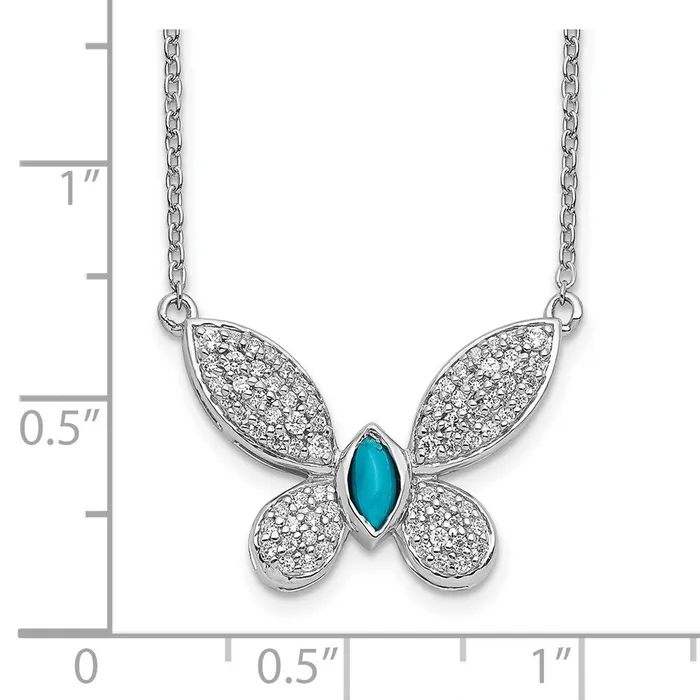 Goldia Necklaces 14k White Gold Real Diamond and Turquoise Butterfly Necklace