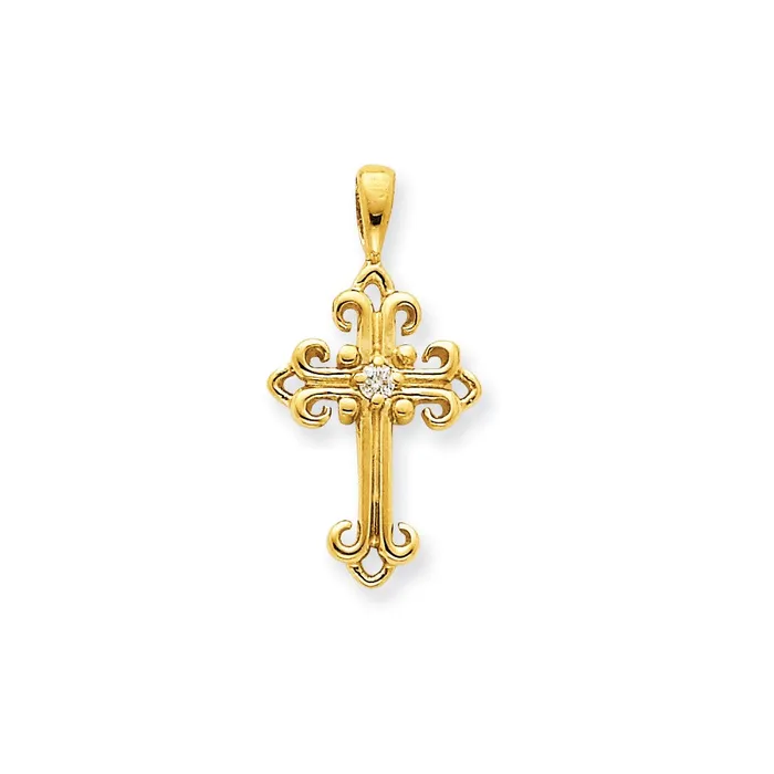 Goldia Necklaces 14K Yellow Gold AA Real Diamond Cross Pendant