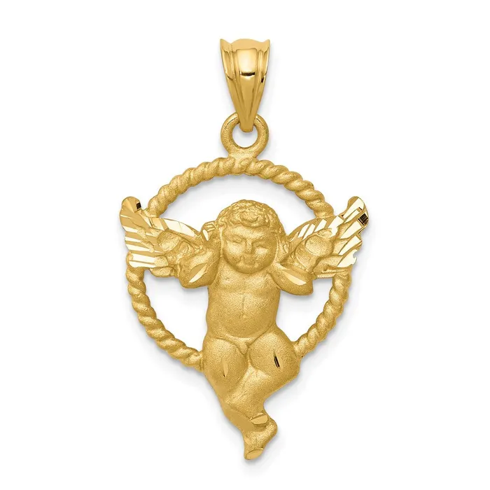 Goldia Necklaces 14k Yellow Gold Satin Angel in Circle Pendant