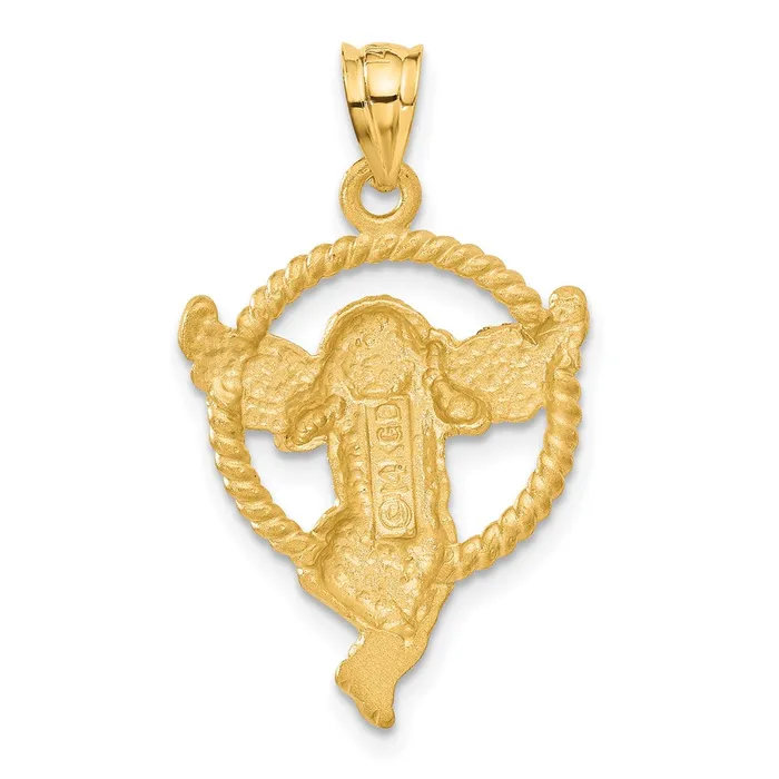Goldia Necklaces 14k Yellow Gold Satin Angel in Circle Pendant