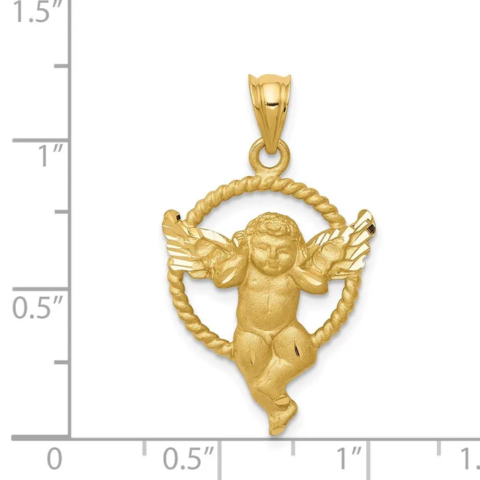 Goldia Necklaces 14k Yellow Gold Satin Angel in Circle Pendant