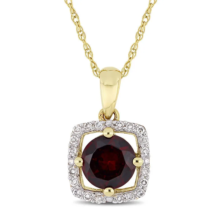 Goldia Necklaces 60mm Garnet and 01 CT TW Natural Diamond Cushion Frame Pendant in 10K Yellow Gold 17 Goldia Necklaces 60mm Garnet and 01 CT TW Natural Diamond Cushion Frame Pendant in 10K Yellow Gold 17