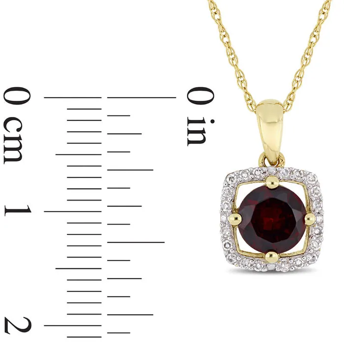 Goldia Necklaces 60mm Garnet and 01 CT TW Natural Diamond Cushion Frame Pendant in 10K Yellow Gold 17 Goldia Necklaces 60mm Garnet and 01 CT TW Natural Diamond Cushion Frame Pendant in 10K Yellow Gold 17