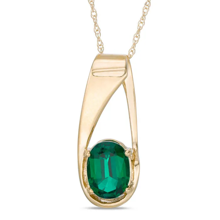 Goldia Necklaces Oval LabCreated Emerald Pendant in 10K Yellow Gold