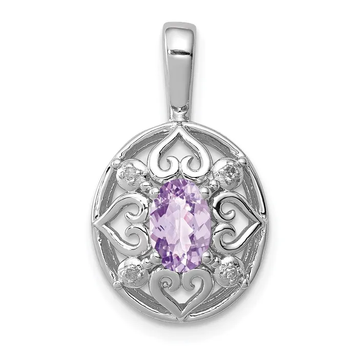 Goldia Necklaces Sterling Silver Rhodiumplated Pink Quartz Diamond Pendant