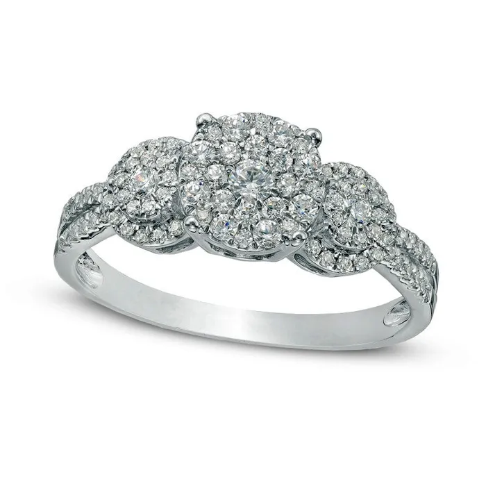 Goldia Rings 050 CT TW Composite Natural Diamond Three Stone Engagement Ring in Solid 10K White Gold Goldia Rings 050 CT TW Composite Natural Diamond Three Stone Engagement Ring in Solid 10K White Gold
