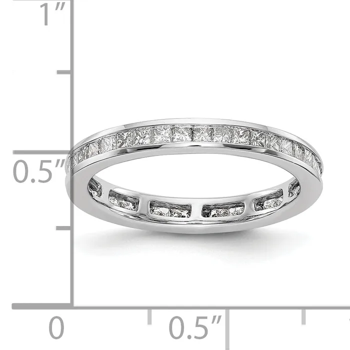 Goldia Solid Real 14k White Gold Polished 1ct Princess Channel Set CZ Eternity Wedding Band Ring Rings