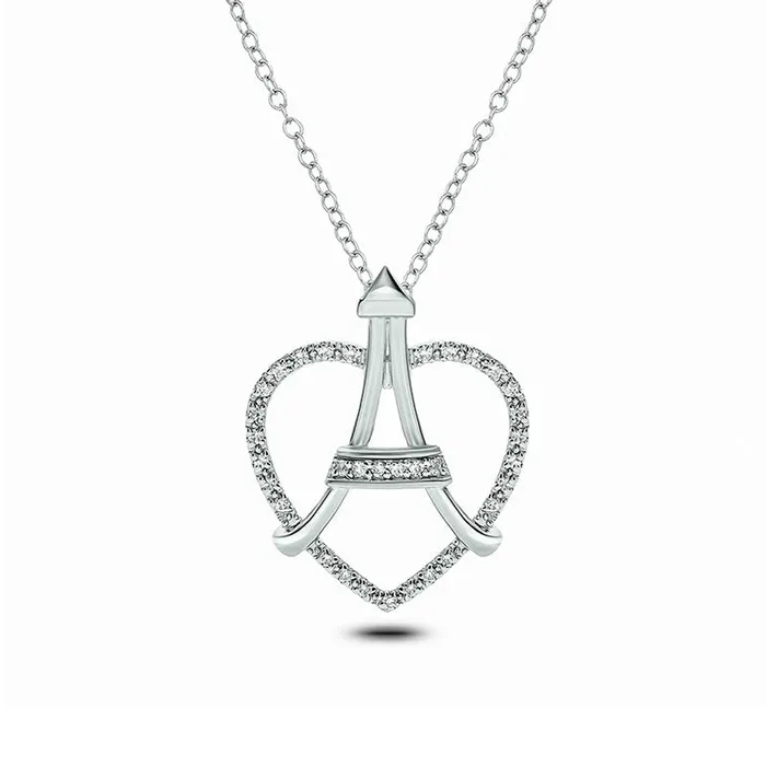Necklaces 01 CT TW Natural Diamond Heart Online Eiffel Tower Pendant in Sterling Silver Goldia Necklaces 01 CT TW Natural Diamond Heart Online Eiffel Tower Pendant in Sterling Silver Goldia