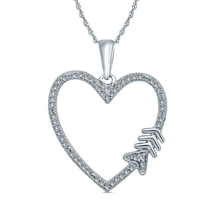 Necklaces Goldia 007 CT TW Natural Diamond Arrow Heart Pendant in Sterling Silver Necklaces Goldia 007 CT TW Natural Diamond Arrow Heart Pendant in Sterling Silver