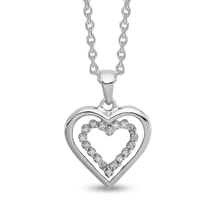 Necklaces Goldia 007 CT TW Natural Diamond Double Heart Pendant in Sterling Silver Necklaces Goldia 007 CT TW Natural Diamond Double Heart Pendant in Sterling Silver
