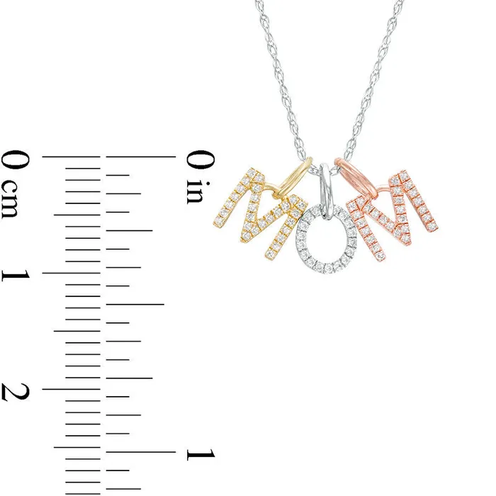 Necklaces Goldia 017 CT TW Natural Diamond Block Letters MOM Pendant in 10K TriTone Gold Necklaces Goldia 017 CT TW Natural Diamond Block Letters MOM Pendant in 10K TriTone Gold