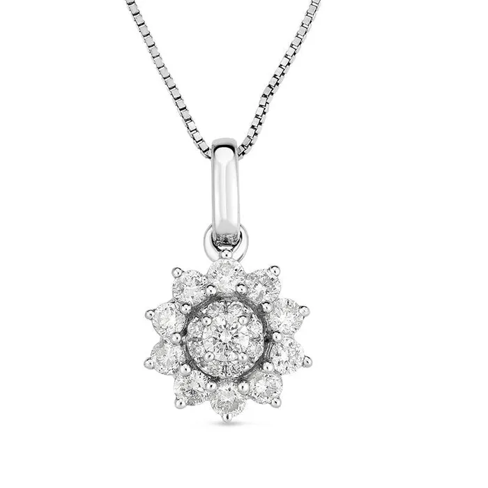 Necklaces Goldia 033 CT TW Composite Natural Diamond Sunburst Frame Pendant in 10K White Gold Necklaces Goldia 033 CT TW Composite Natural Diamond Sunburst Frame Pendant in 10K White Gold