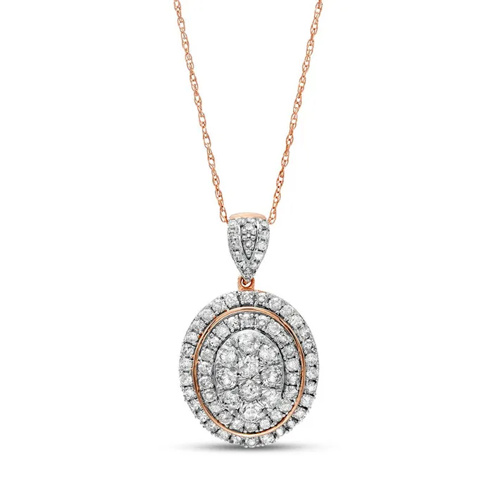 Necklaces Goldia 1 CT TW Composite Oval Natural Diamond Frame Pendant in 10K Rose Gold Necklaces Goldia 1 CT TW Composite Oval Natural Diamond Frame Pendant in 10K Rose Gold