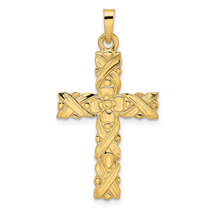 Necklaces Goldia 14k Yellow Gold Polished and Textured Solid Floral Cross Pendant Necklaces Goldia 14k Yellow Gold Polished and Textured Solid Floral Cross Pendant