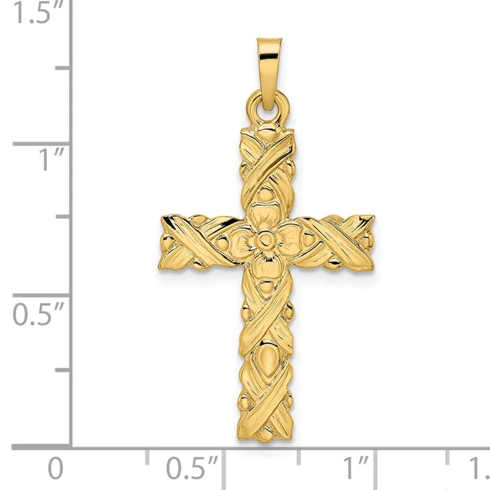 Necklaces Goldia 14k Yellow Gold Polished and Textured Solid Floral Cross Pendant
