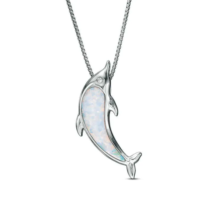 Necklaces Goldia LabCreated Opal and Diamond Accent Dolphin Pendant in Sterling Silver Necklaces Goldia LabCreated Opal and Diamond Accent Dolphin Pendant in Sterling Silver