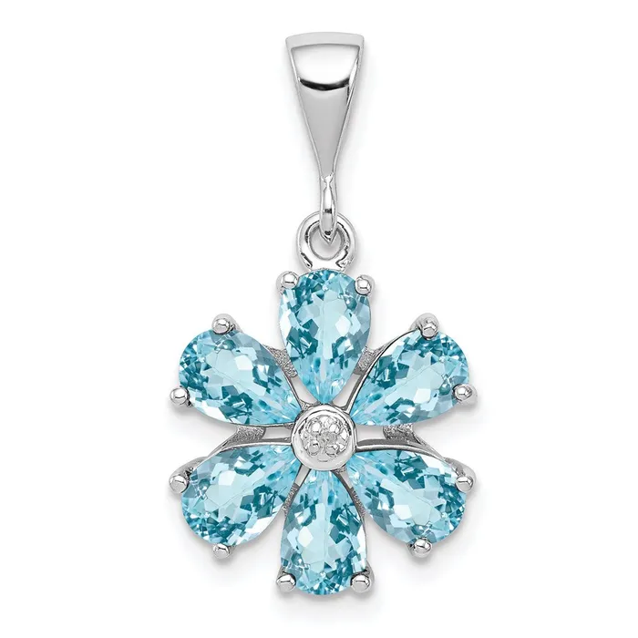 Necklaces Goldia Sterling Silver Rhodium Light Swiss Blue Topaz u0026 Diamond Flower Pendant Necklaces Goldia Sterling Silver Rhodium Light Swiss Blue Topaz u0026 Diamond Flower Pendant