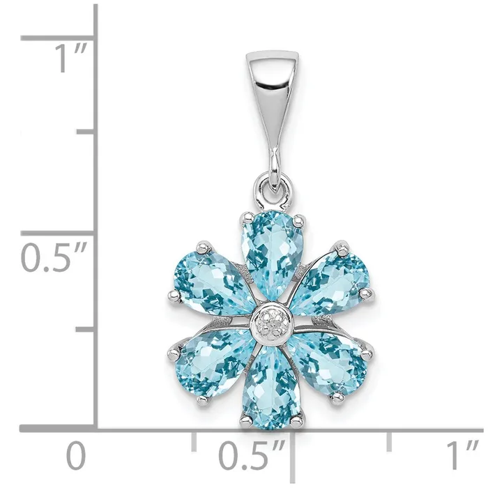 Necklaces Goldia Sterling Silver Rhodium Light Swiss Blue Topaz u0026 Diamond Flower Pendant