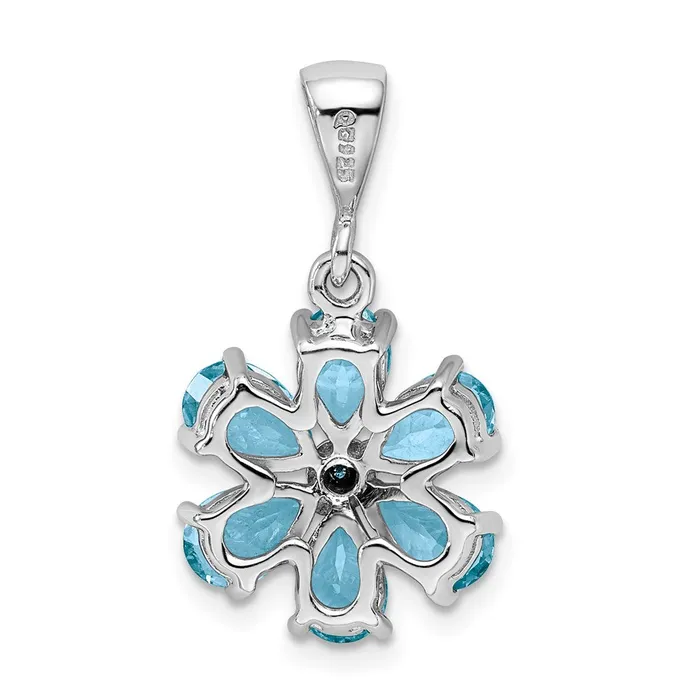 Necklaces Goldia Sterling Silver Rhodium Light Swiss Blue Topaz u0026 Diamond Flower Pendant